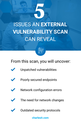 list of 5 issues an external vulnerability scan can reveal